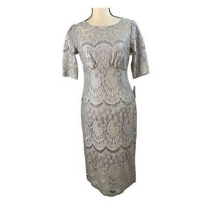 Rabbit Rabbit Rabbit Scoop Neck Lace Midi Dress Gray/Silver 6 NWT